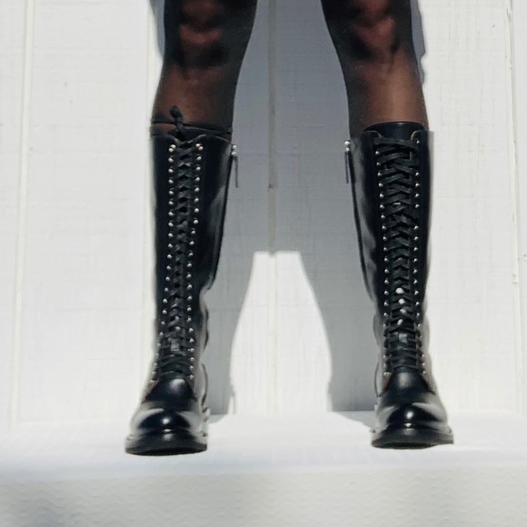 Frye Alice Black Lace Up Combat Boots 8 Tall NWT - Picture 8 of 16